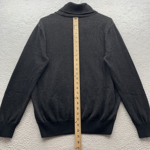 J Crew Sweater Mens Medium M Shawl Neck Charcoal Gray Button Preppy‎ Casual Dad - Picture 5 of 11